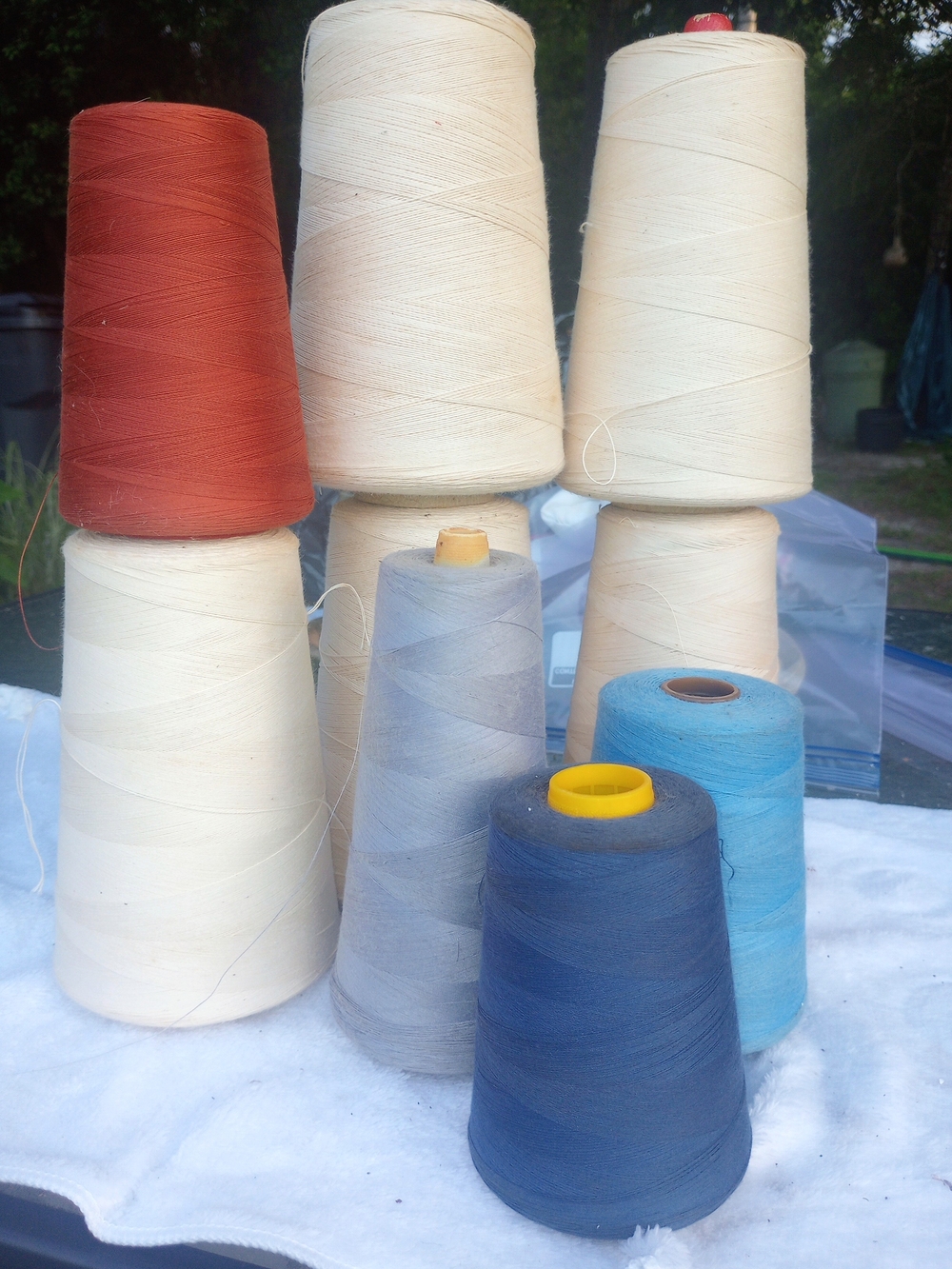 9 Spools Natural, Blues,Rust Cones Thread Set - Spools